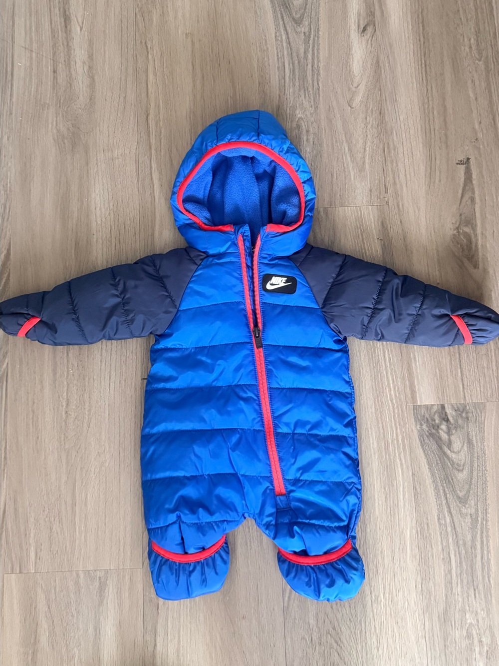 Nike Bright Blue & Navy Infant Puffer Bunting with Red Trim